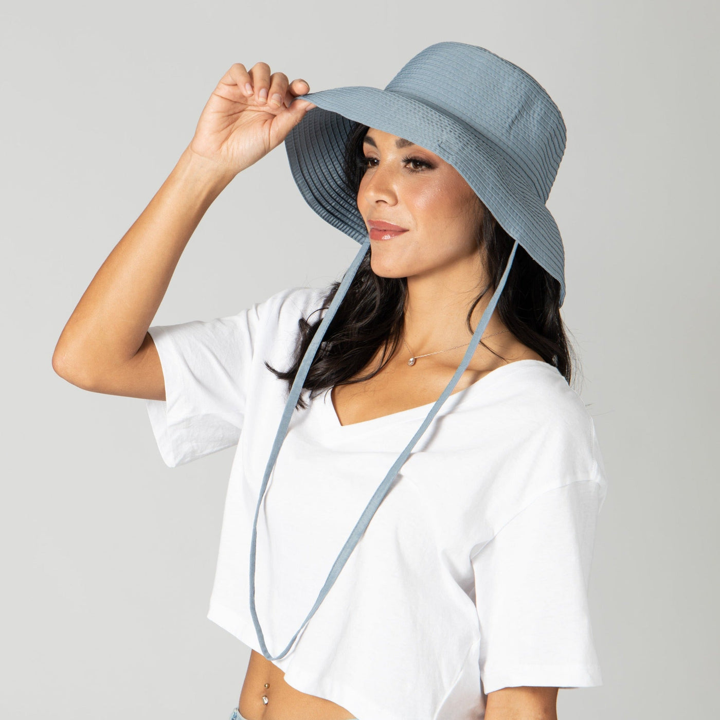 BUCKET - Women's Removable Chin Cord Ribbon Sun Hat