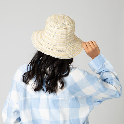 BUCKET - Women's Ribbon Sun Hat With Mixed Zig Zag Straw