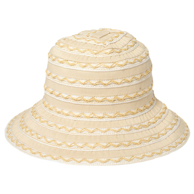 BUCKET - Women's Ribbon Sun Hat With Mixed Zig Zag Straw