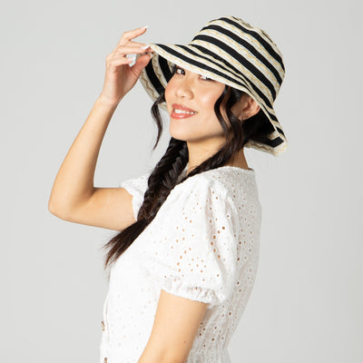 BUCKET - Women's Ribbon Sun Hat With Mixed Zig Zag Straw