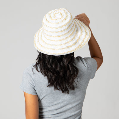 BUCKET - Women's Ribbon Sun Hat With Mixed Zig Zag Straw