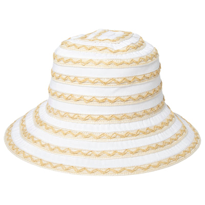 BUCKET - Women's Ribbon Sun Hat With Mixed Zig Zag Straw