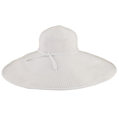 SUN BRIM - Women's Wide Brim Ribbon Floppy Hat With Ticking Fabric