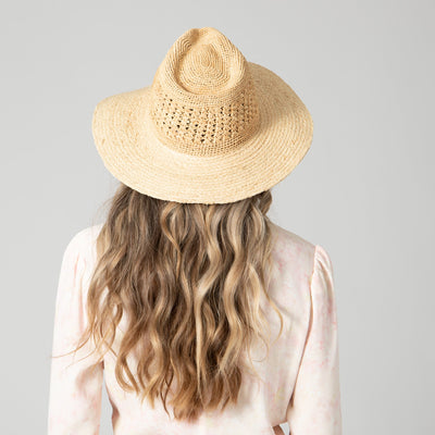 Women's Mixed Raffia Fedora with Hand Crochet Crown.