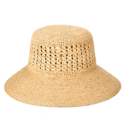 BUCKET - Women's Raffia Sun Hat With Hand Crochet Ventilated Crown