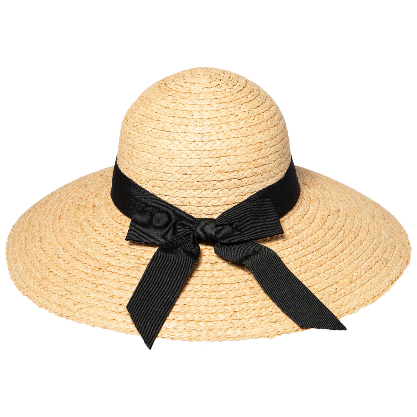 SUN BRIM - Women's Large Brim Raffia Hat With A Black Ribbon