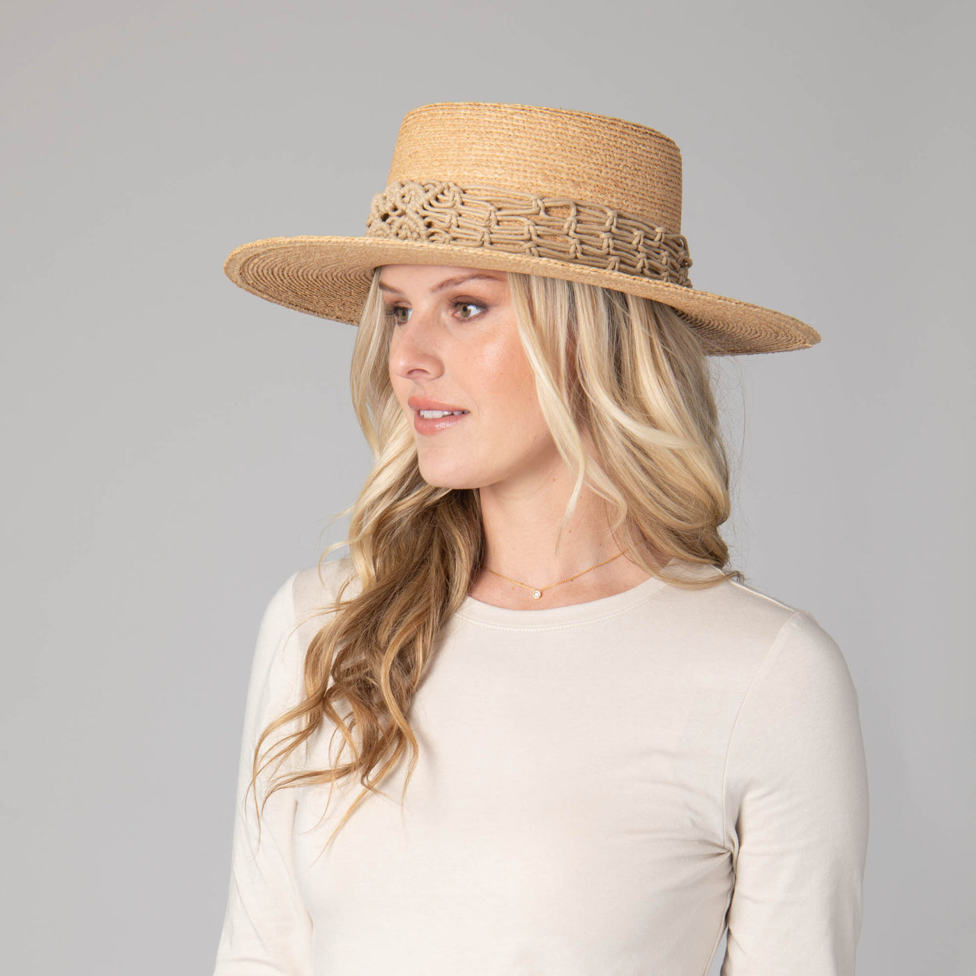 Sandy Beach - Women's Raffia Braided Telescope Boater-BOATER-San Diego Hat Company