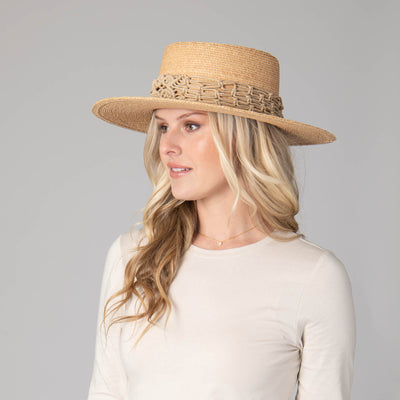 Sandy Beach - Women's Raffia Braided Telescope Boater-BOATER-San Diego Hat Company