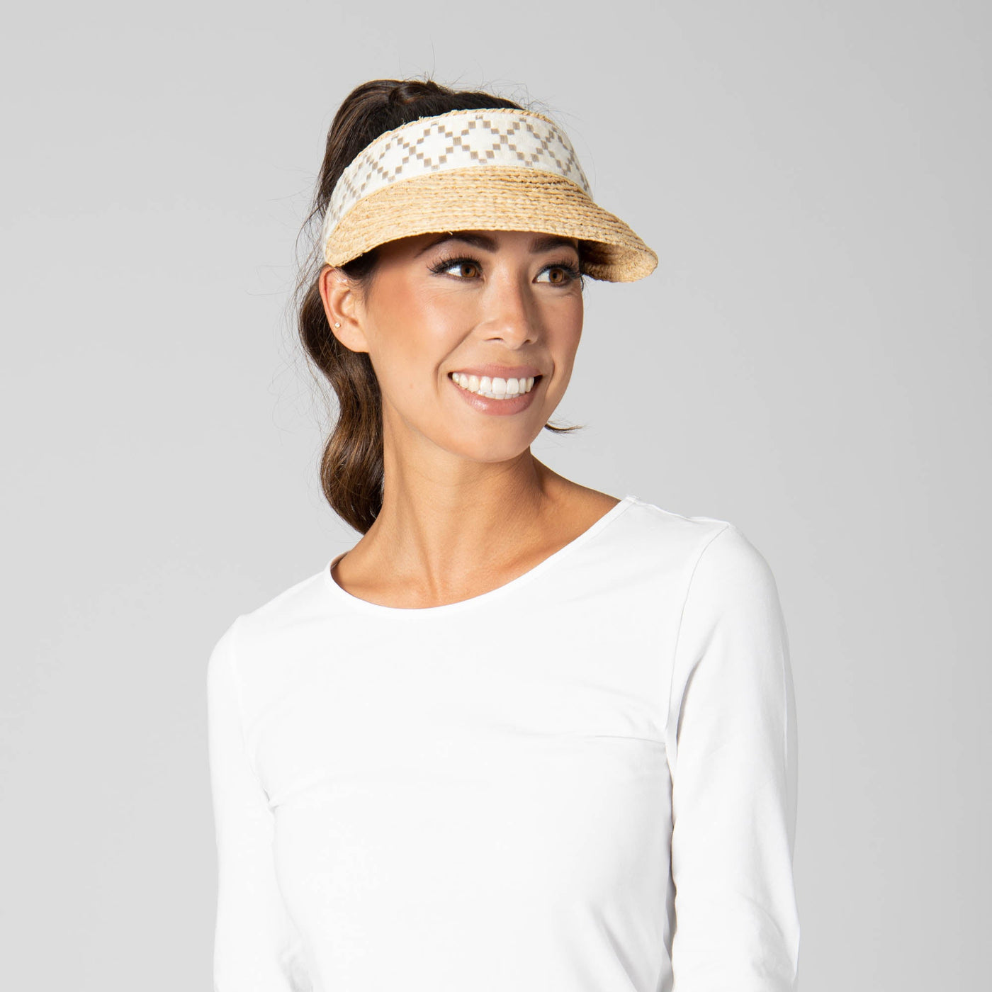 VISOR - Past Noon - Women's Raffia Braid Visor With Jacquard Band