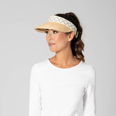 VISOR - Past Noon - Women's Raffia Braid Visor With Jacquard Band