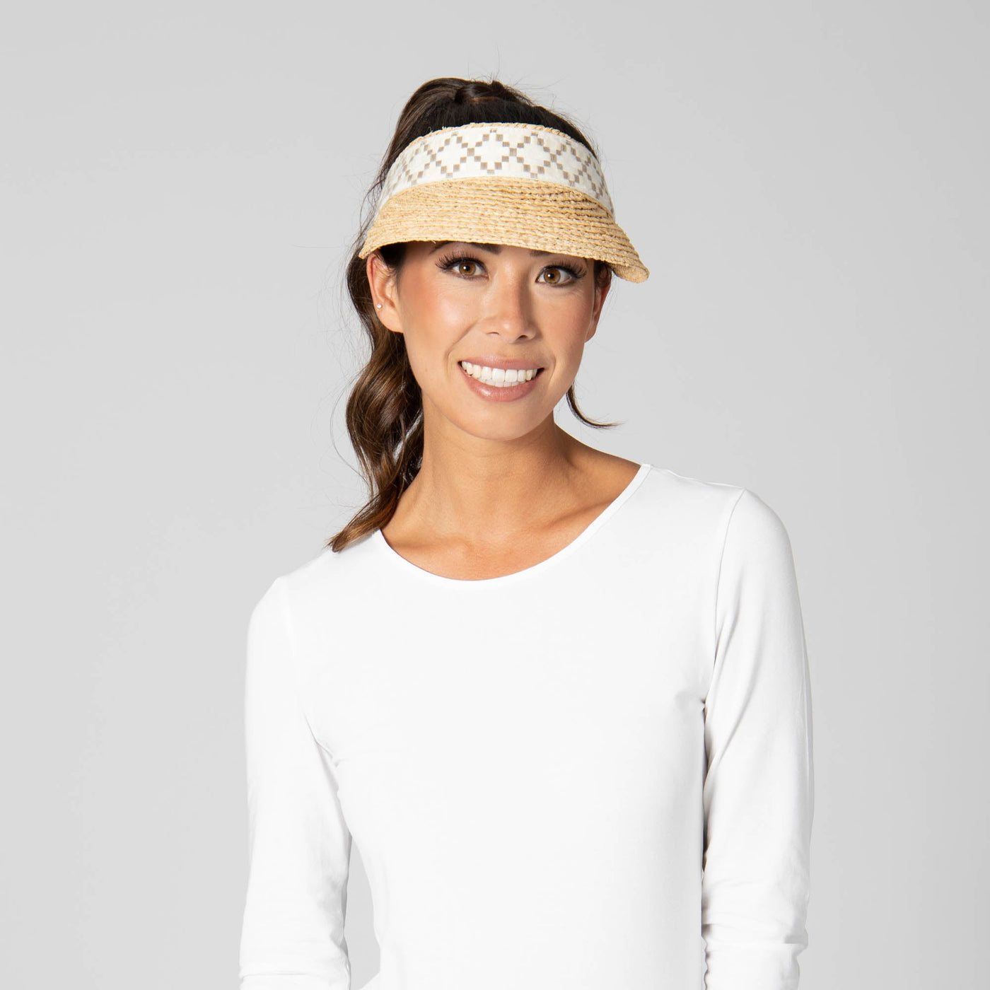 VISOR - Past Noon - Women's Raffia Braid Visor With Jacquard Band