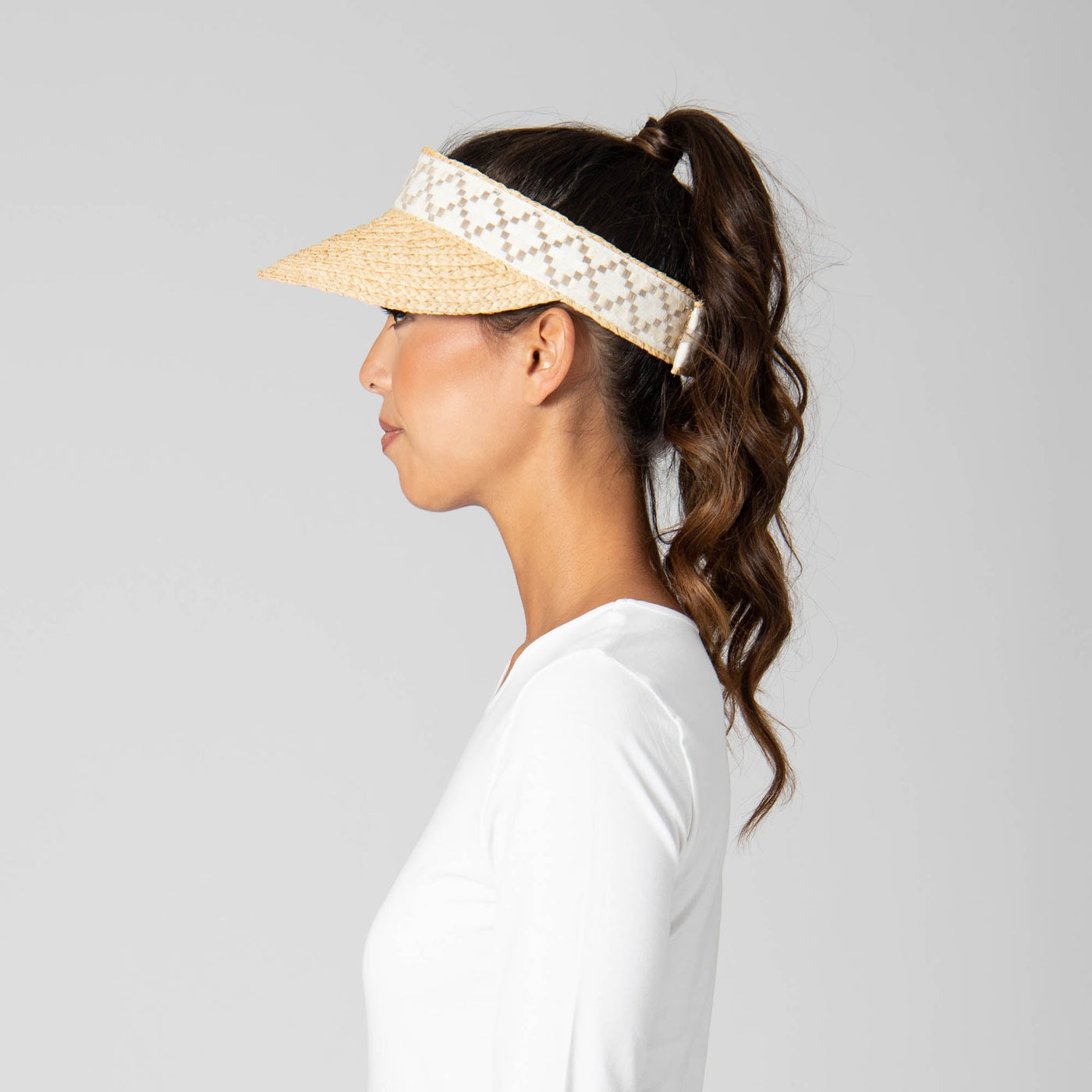 VISOR - Past Noon - Women's Raffia Braid Visor With Jacquard Band