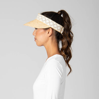 VISOR - Past Noon - Women's Raffia Braid Visor With Jacquard Band