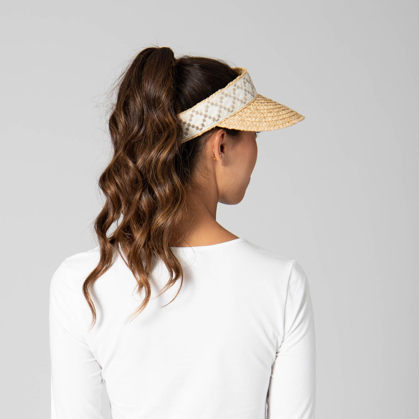 VISOR - Past Noon - Women's Raffia Braid Visor With Jacquard Band