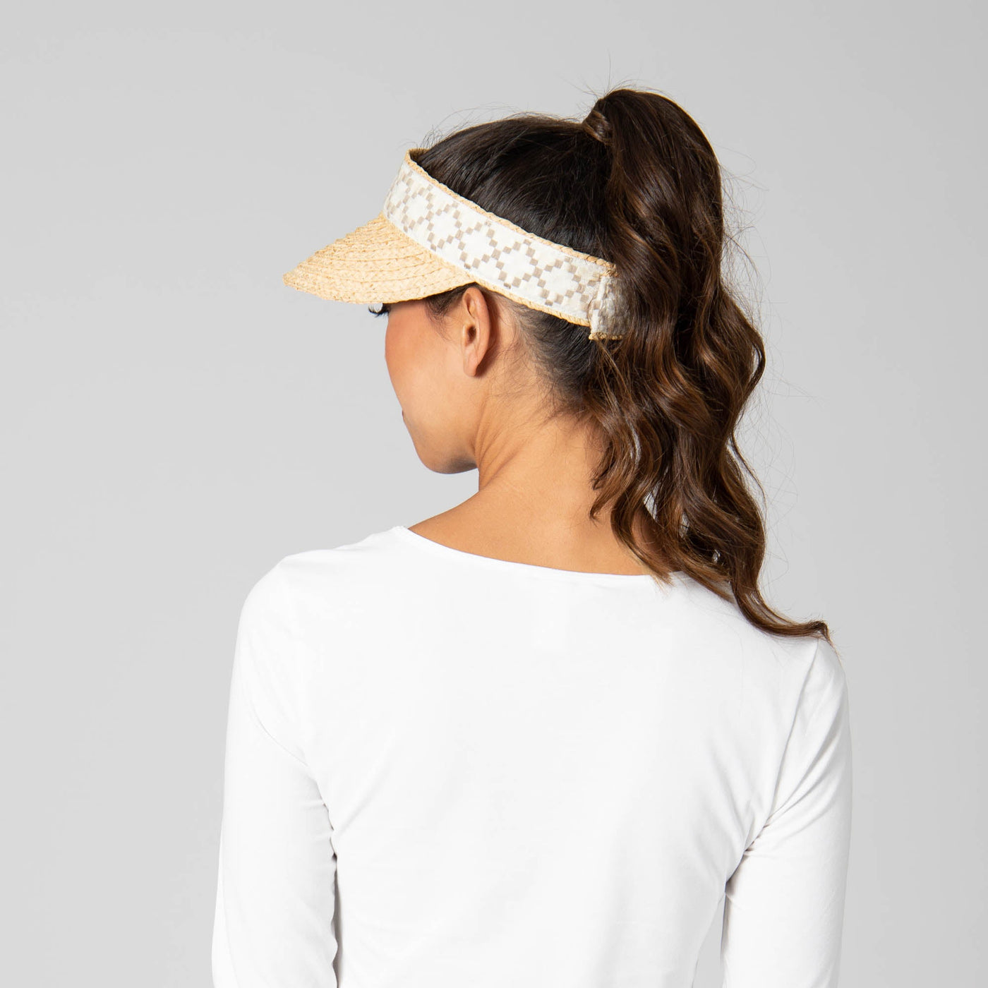 VISOR - Past Noon - Women's Raffia Braid Visor With Jacquard Band