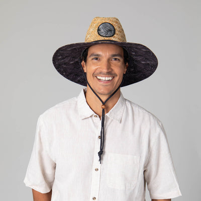 Mens Straw Lifeguard with Tropical Printed Under-brim-LIFEGUARD-San Diego Hat Company