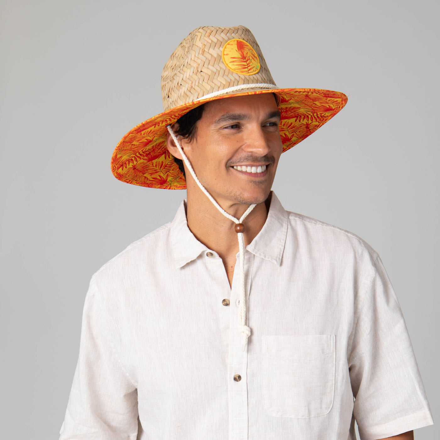 Mens Straw Lifeguard with Tropical Printed Under-brim-LIFEGUARD-San Diego Hat Company