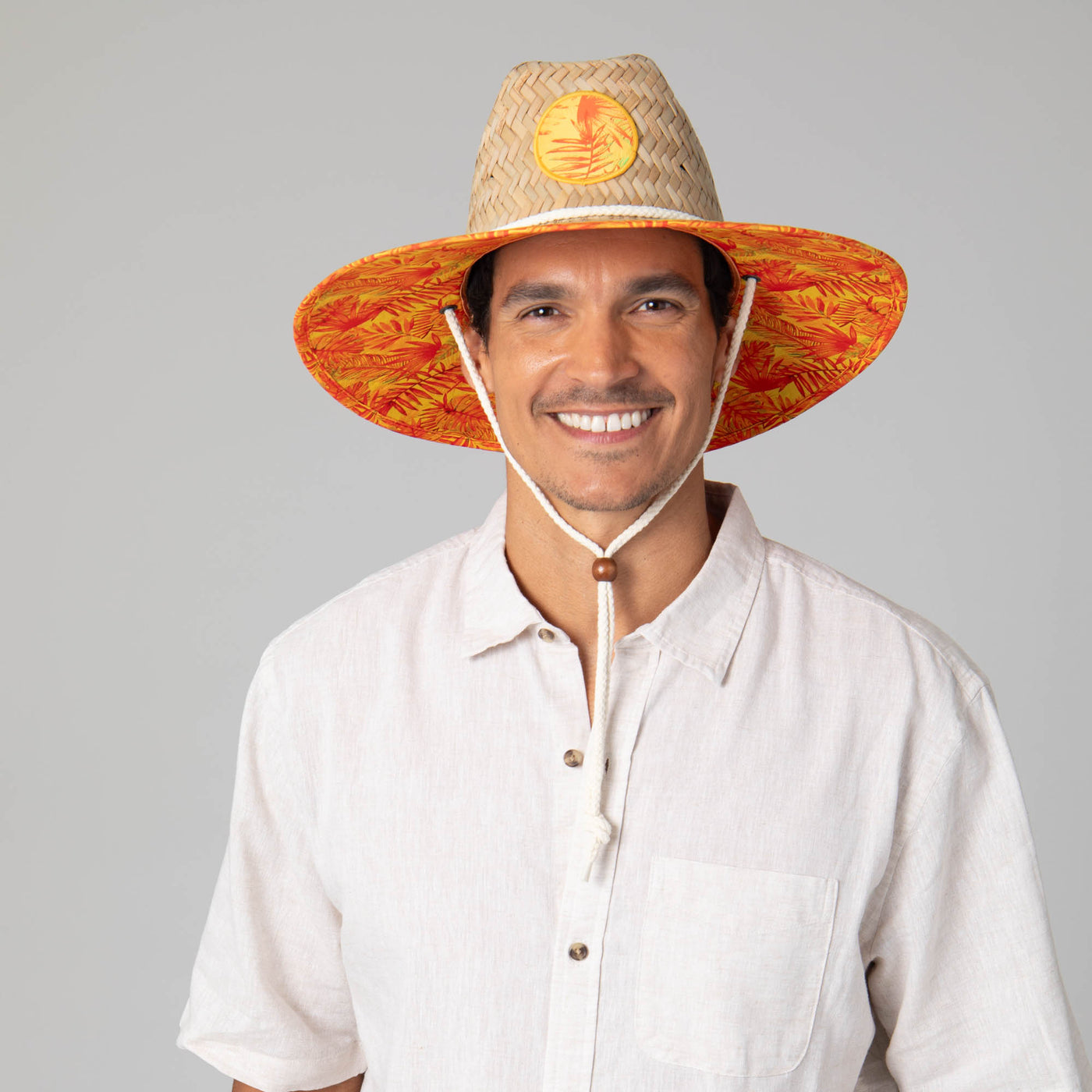 Mens Straw Lifeguard with Tropical Printed Under-brim-LIFEGUARD-San Diego Hat Company