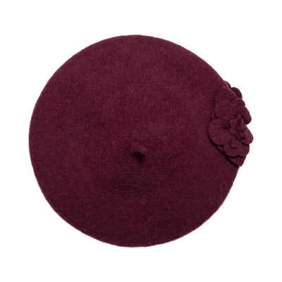 BERET - Womens Wool Beret With Flowers-One Size