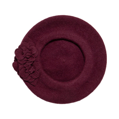 BERET - Womens Wool Beret With Flowers-One Size