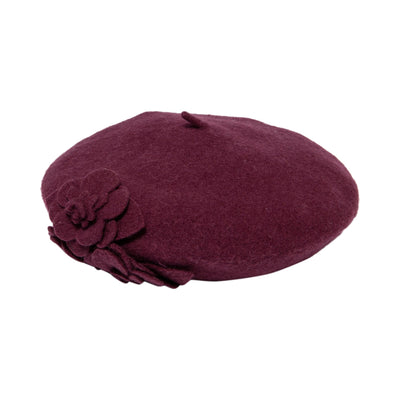 BERET - Womens Wool Beret With Flowers-One Size