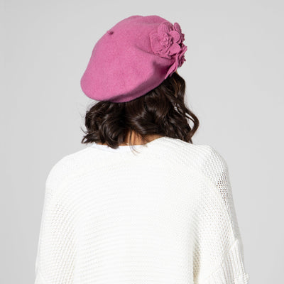 BERET - Womens Wool Beret With Flowers-One Size