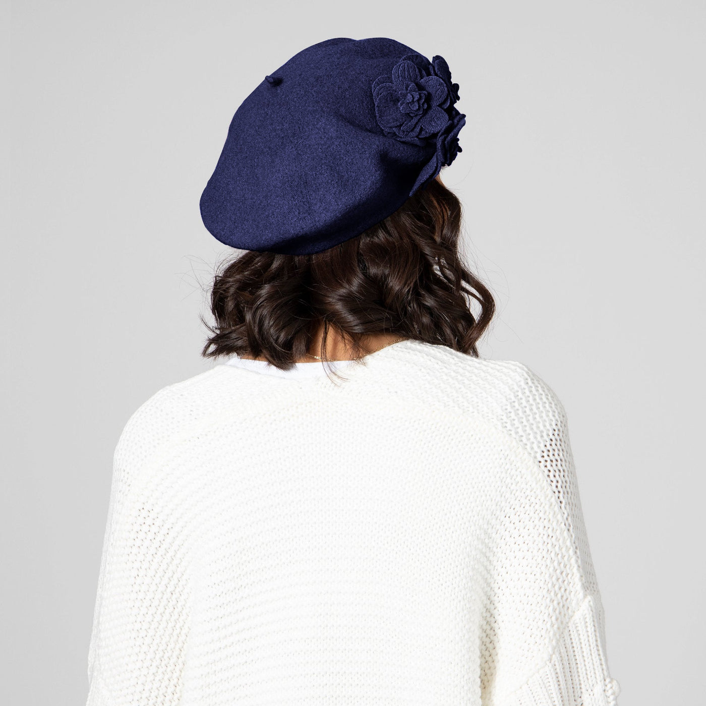 BERET - Womens Wool Beret With Flowers-One Size