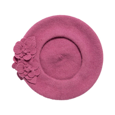 BERET - Womens Wool Beret With Flowers-One Size