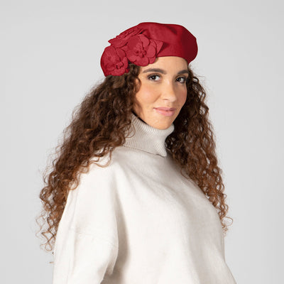 BERET - Womens Wool Beret With Flowers-One Size