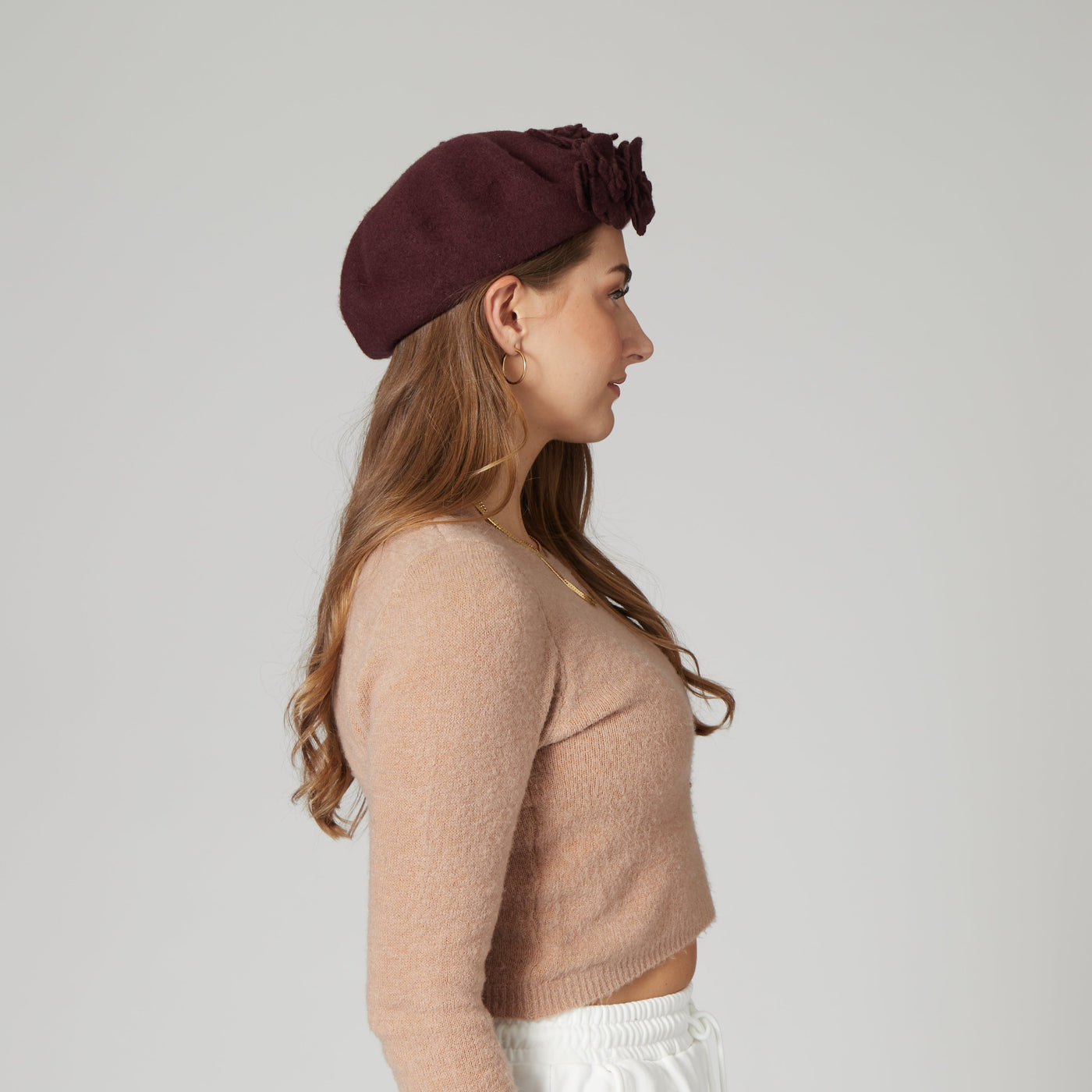 BERET - Womens Wool Beret With Flowers-One Size