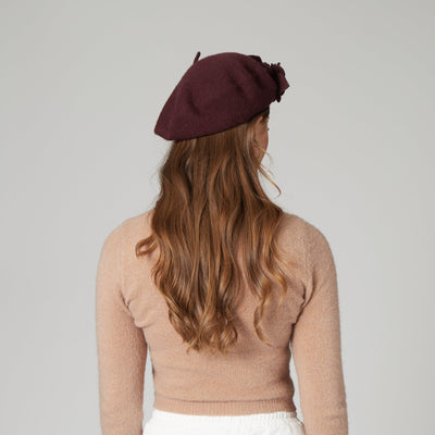 BERET - Womens Wool Beret With Flowers-One Size