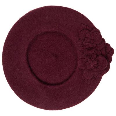 BERET - Womens Wool Beret With Flowers-One Size