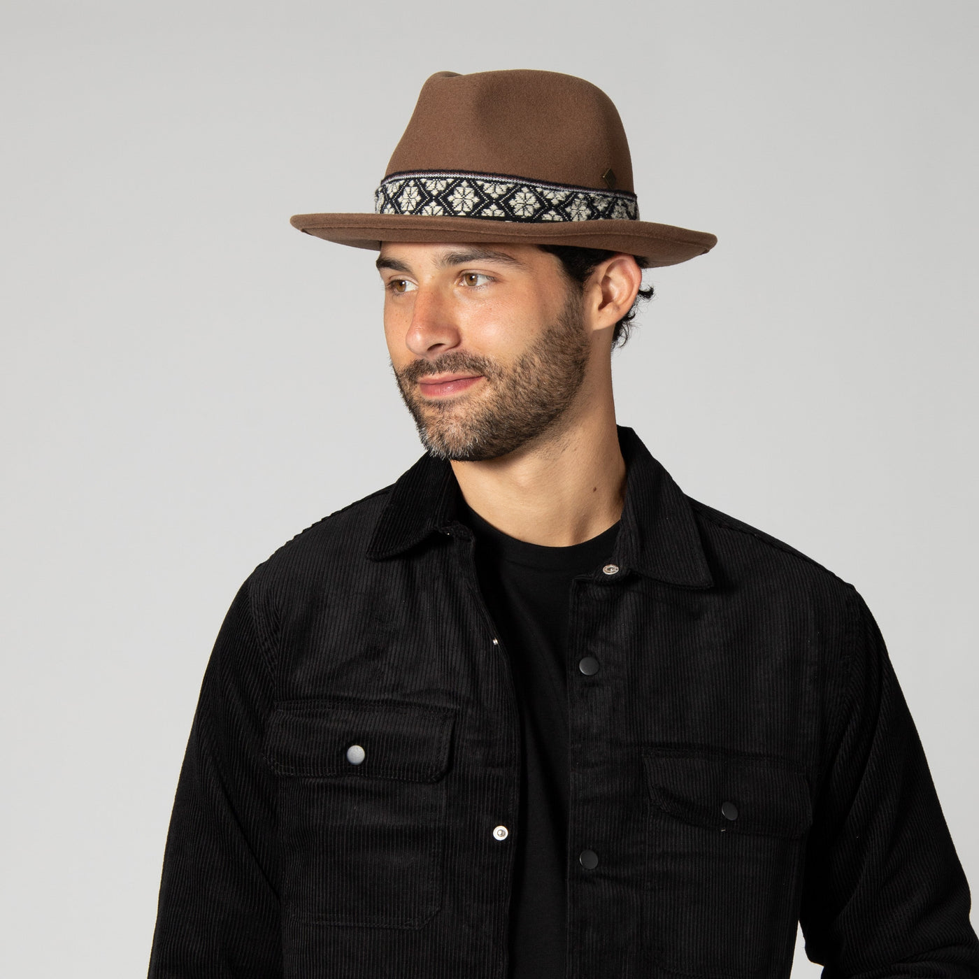 FEDORA - Men's Wool Felt Fedora With Textured Jacquard Band