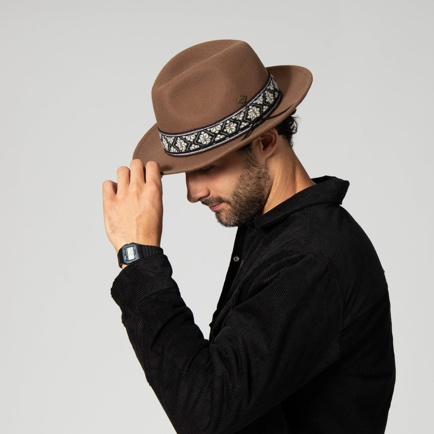 FEDORA - Men's Wool Felt Fedora With Textured Jacquard Band