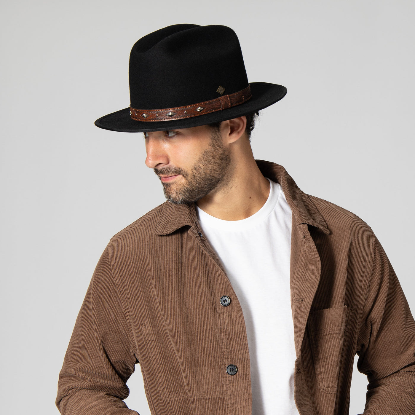 COWBOY - Men's Wool Felt Cowboy Hat With Embossed Faux Leather Trim