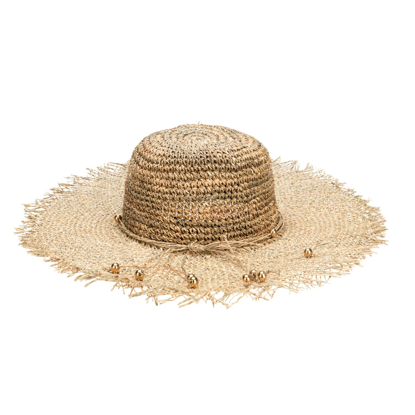 CROCHET - Runaway - Crochet Seagrass Crown With Open Weave Brim And Gold Beaded Trim