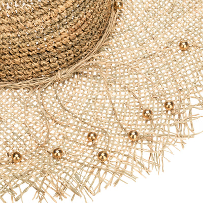 CROCHET - Runaway - Crochet Seagrass Crown With Open Weave Brim And Gold Beaded Trim