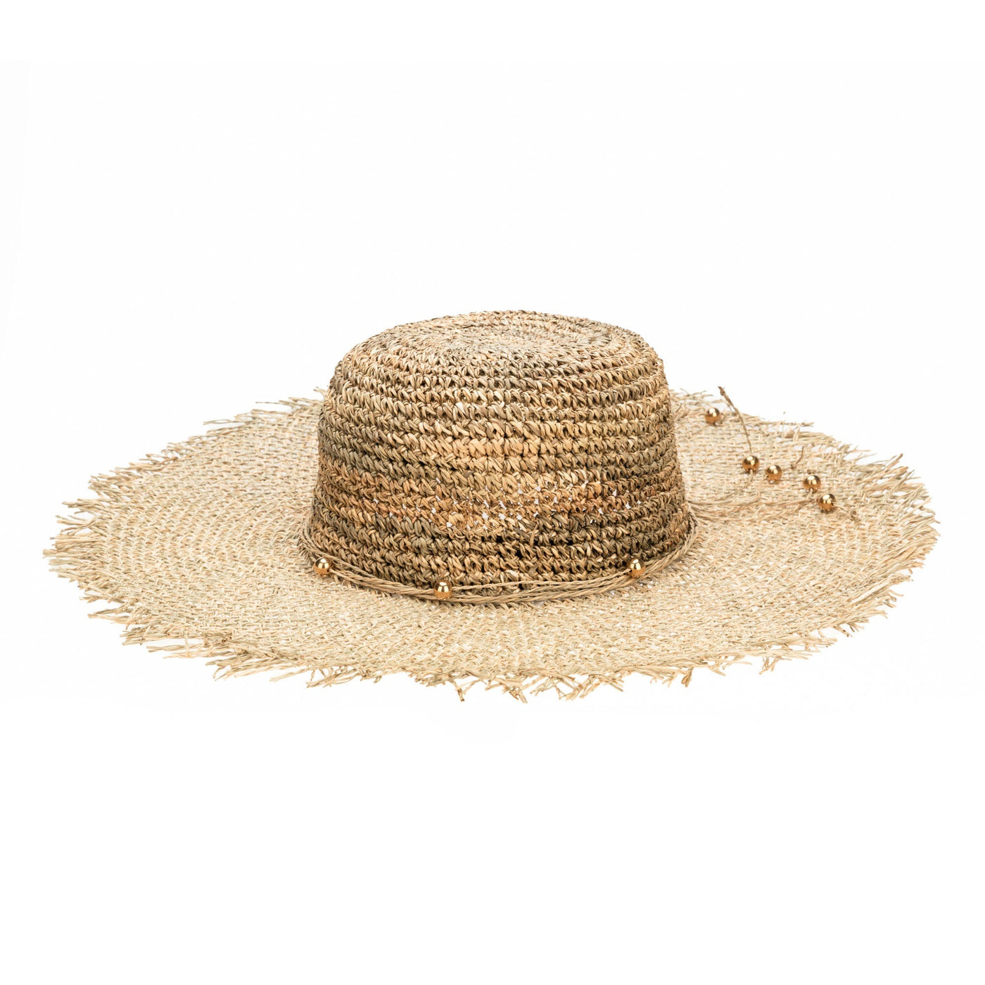 CROCHET - Runaway - Crochet Seagrass Crown With Open Weave Brim And Gold Beaded Trim
