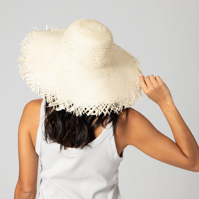 SUN BRIM - Women's Woven Sun Hat W/ Frayed Edge (SPS1006)