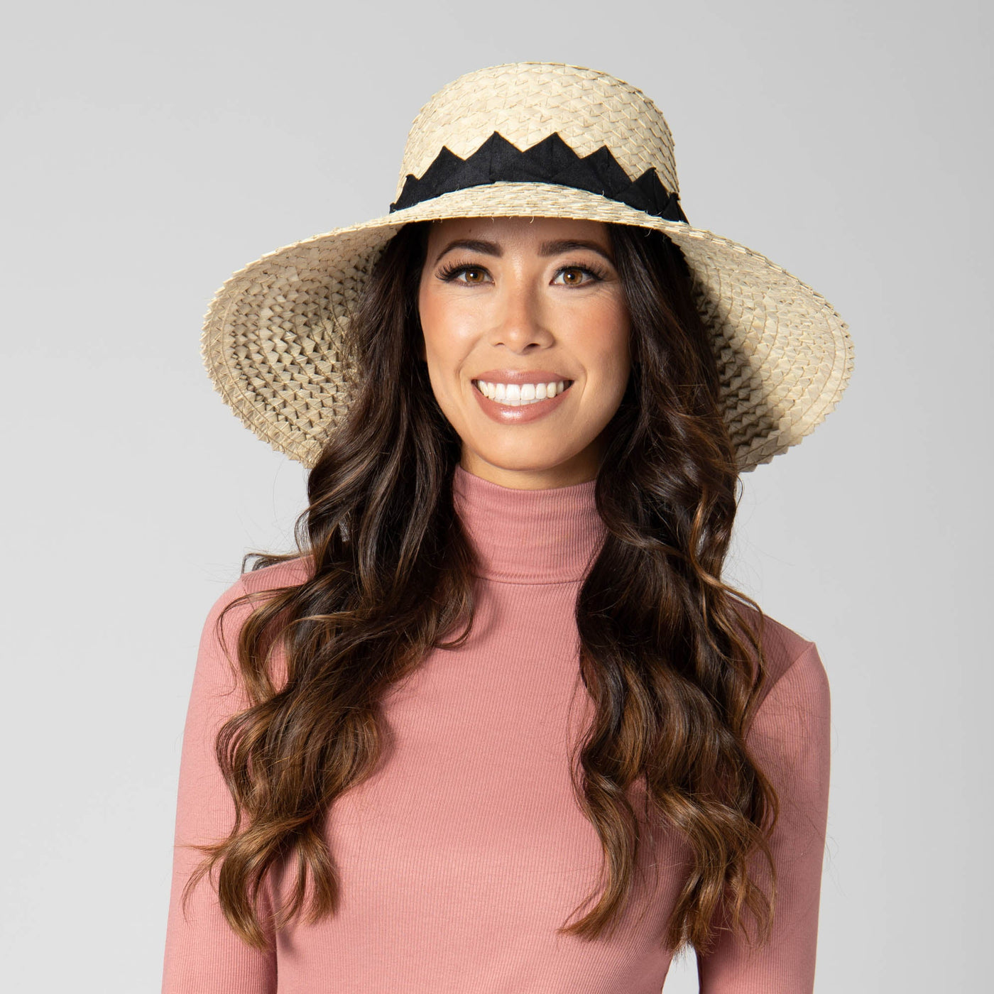 Palm Straw Wide Brim Bucket With Origami Band