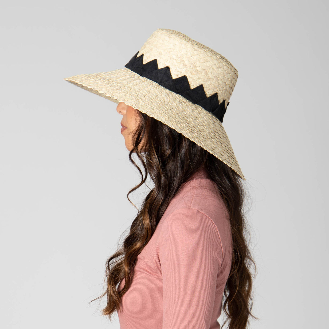 Palm Straw Wide Brim Bucket With Origami Band