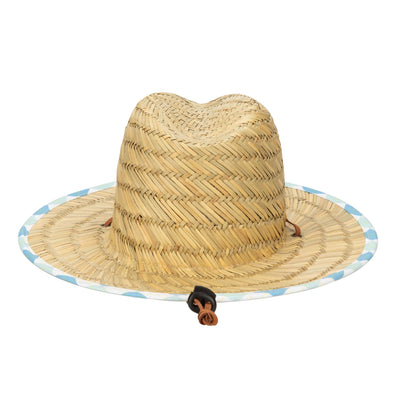 LIFEGUARD - Kids Straw Lifeguard With Plaid Printed Underbrim And Faux Leather Chin Chord