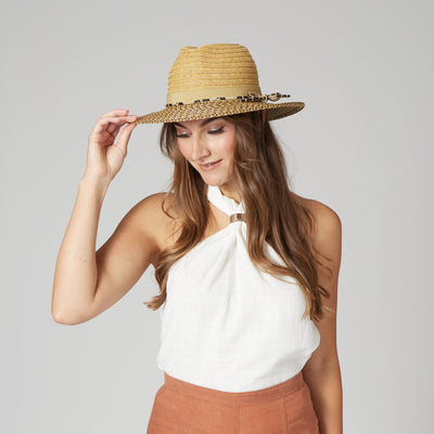 FEDORA - Women's Colorblock Fedora With Band & Faux Leather Bow Band