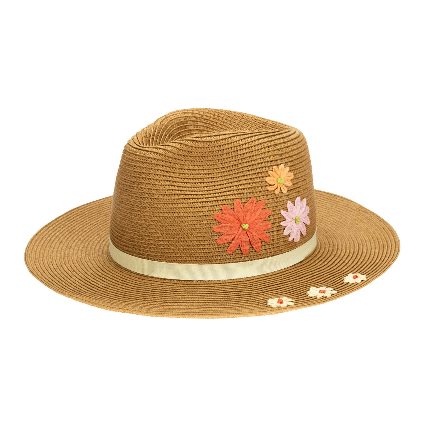 FEDORA - Kids Paperbraid Fedora With Retro Floral Embroidery