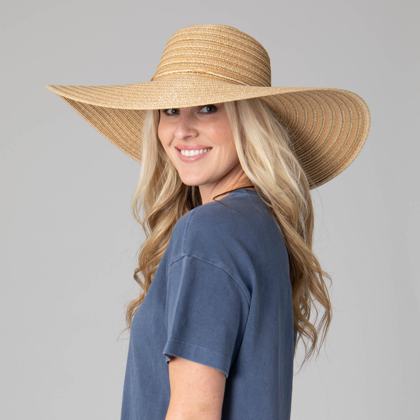 Wide Brim Women's Floppy Sun Hat with Gold Lurex-FLOPPY-San Diego Hat Company