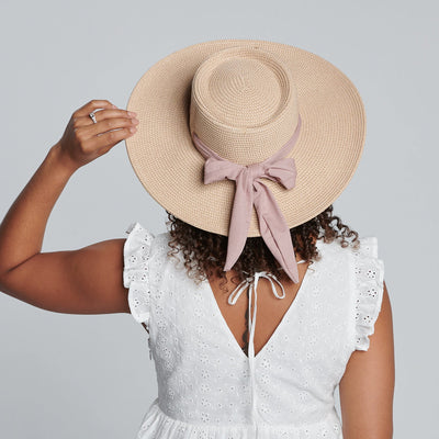 SUN BRIM - Women's Sun Brim Boater Hat With Scarf Bow