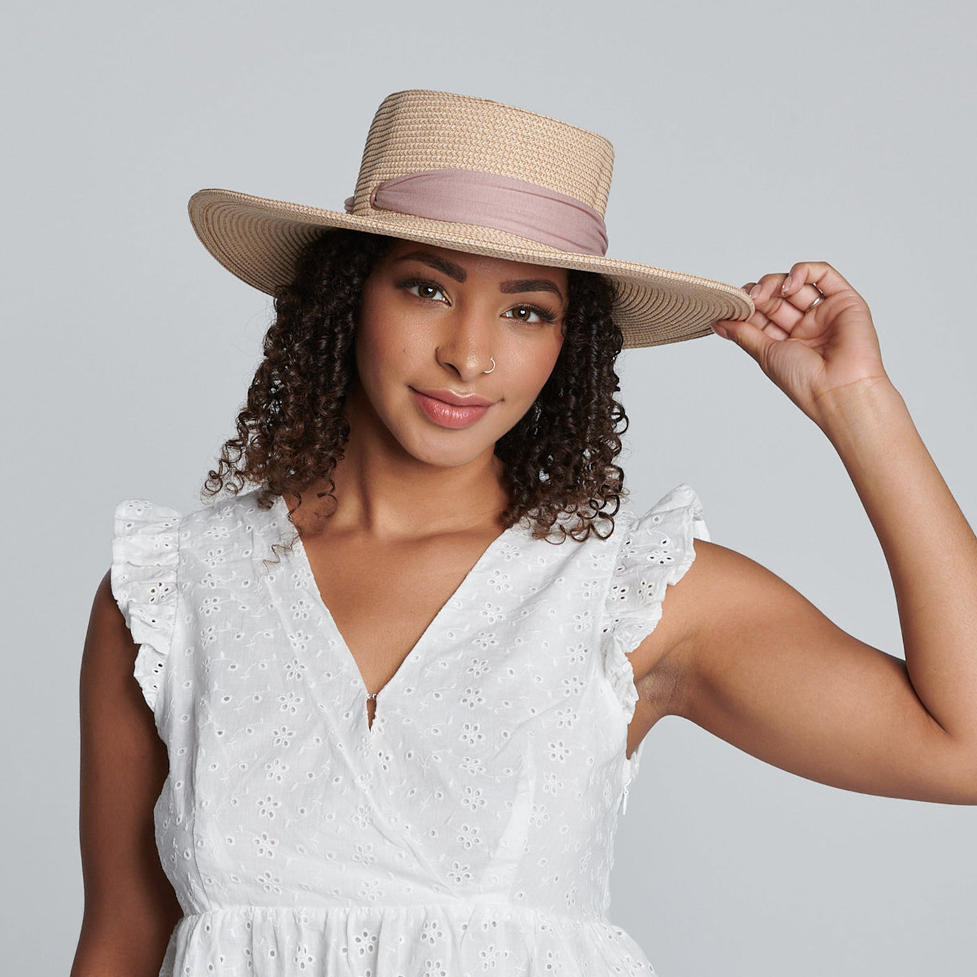 SUN BRIM - Women's Sun Brim Boater Hat With Scarf Bow