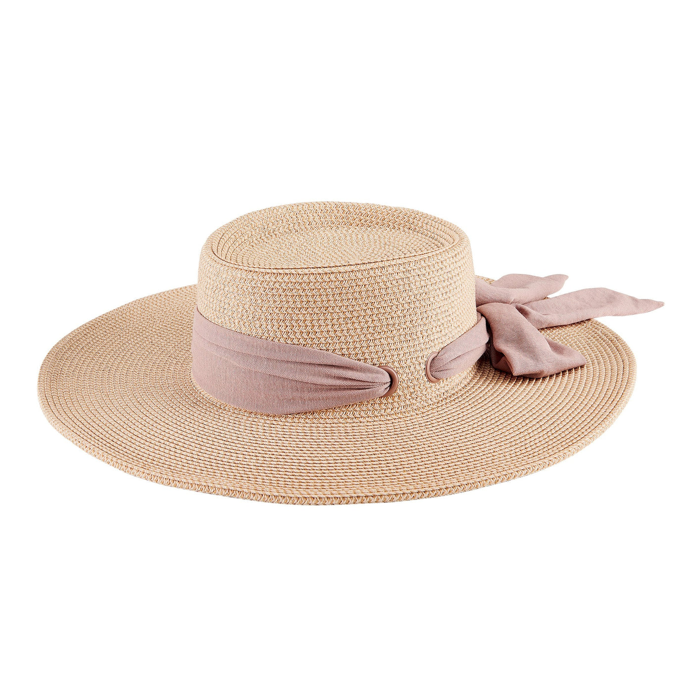 SUN BRIM - Women's Sun Brim Boater Hat With Scarf Bow