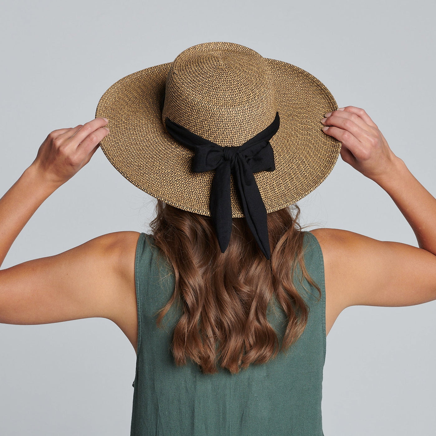 SUN BRIM - Women's Sun Brim Boater Hat With Scarf Bow