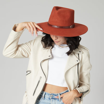 FEDORA - Flameworthy - Women's Felt Fedora W/ Belted Sliced Band